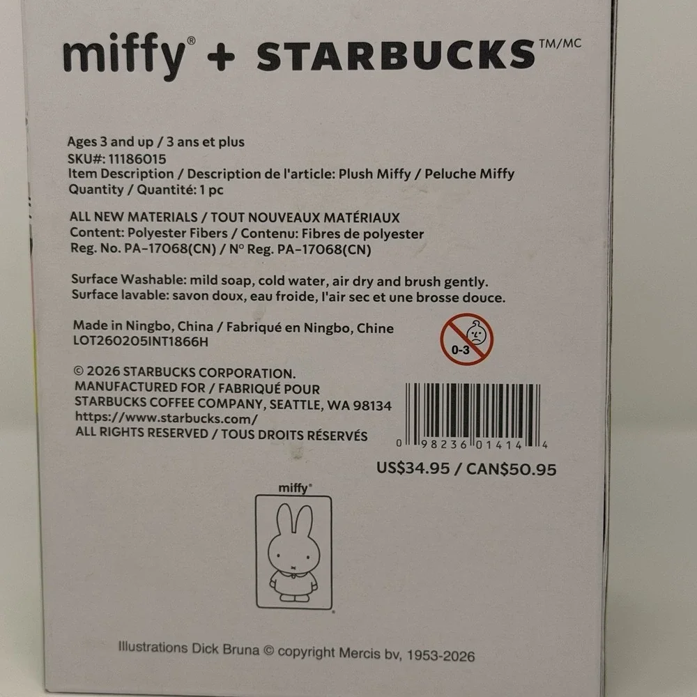 Starbucks Miffy Plush 2026 Limited Edition Green Apron NIB Rare Collab New